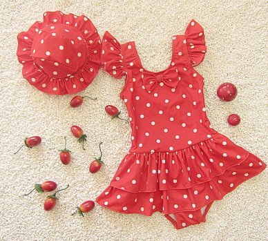 Jin Ae Red Polka Dot Ballerina Children Swimsuit