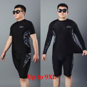 Plus Size Men Swimming Short/Long Sleeve Top and Knee Length Pants Set