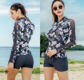Floral Bloom Mesh Rash Guard Tankini