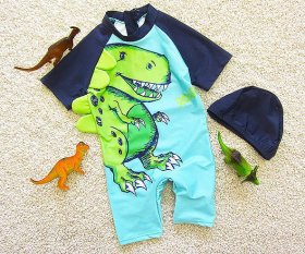 Dino with 3D Spike One Piece Swimsuit with Swimming Cap