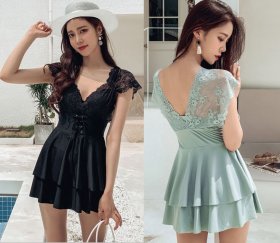 Laureen V Neck Victorian Lace Maillot