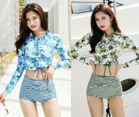 Kate Cropped Top Rash Guard Bikini with High Waist Pants Swimsuit