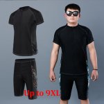 Plus Size Men Swimming Short Sleeve Top and Knee Length Pants Set