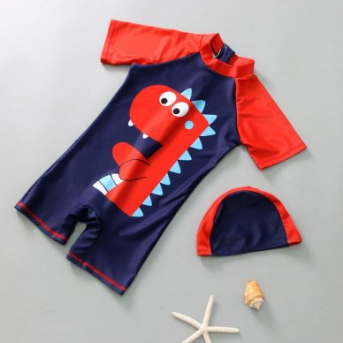 Gawking Dino Children Swimsuit with Swimming Cap