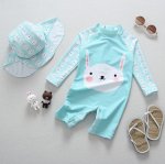 Hee Young White Bunny in Tiffany Blue Children Swimsuit