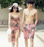 Chiffon Halter Floral Couple Swimsuit