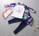 Flower Crown Flamingo Rash Guard Children Swimsuit with Long Pants