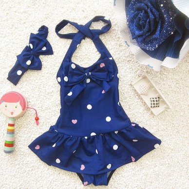 Jin Ae Halter Polka Dots and Hearts Children Swimsuit