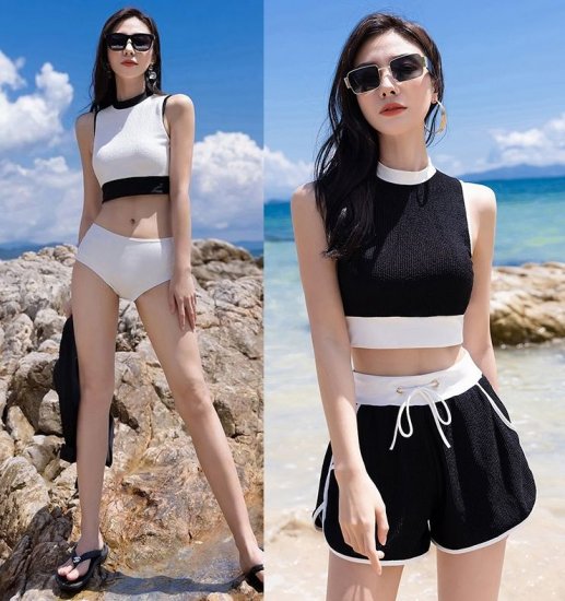 Sarahlynn High Collar Cropped Top Bikini Set