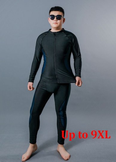 Plus Size Men Swimming Long Sleeve Top and Full Length Pants Set