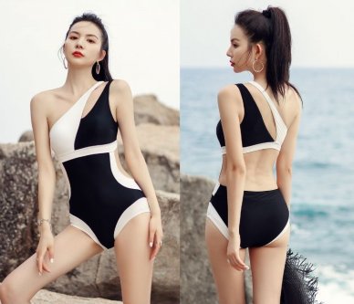 Evelynn One Shoulder Black and White S Line Monokini