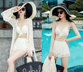 Jiselle Lace Halter Bikini with Skirt and Lace Beachwear Swimsuit