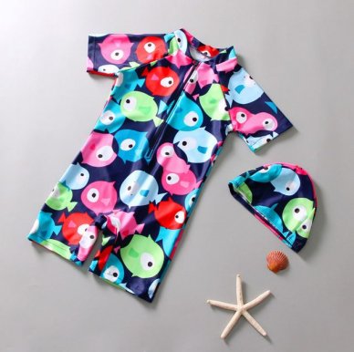 Blup Blup Fish Children Swimsuit with Swimming Cap