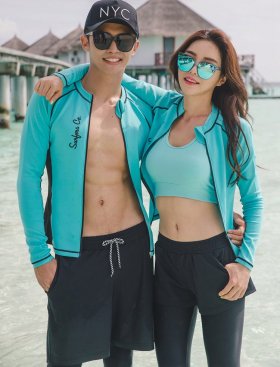 Rash Guard with Flare Pants and Long Pants Couple Swimsuit