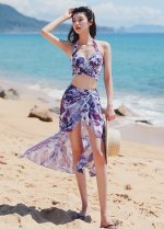 Jiselle Classy Push Up Halter Bikini with Chiffon Coverup Set