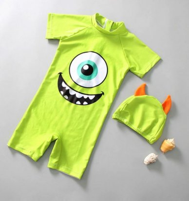Monster Mike Children Swimsuit with Horn Swimming Cap