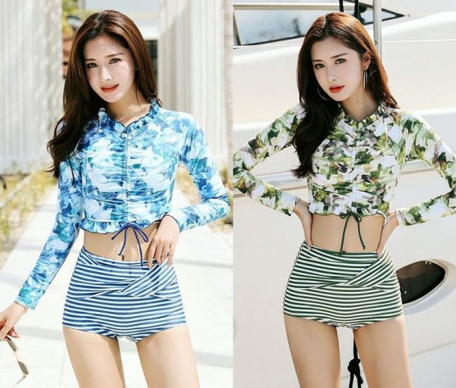 Kate Cropped Top Rash Guard Bikini with High Waist Pants Swimsuit