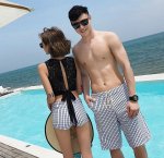 Cropped Top with Checkered Pants Couple Swimsuit