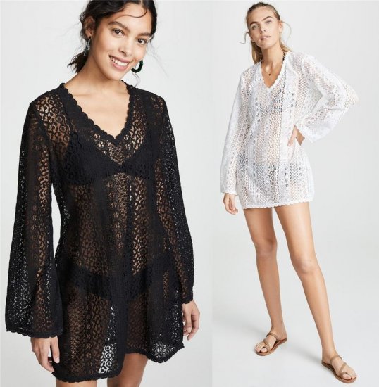 Basic Long Sleeves Lace Coverup
