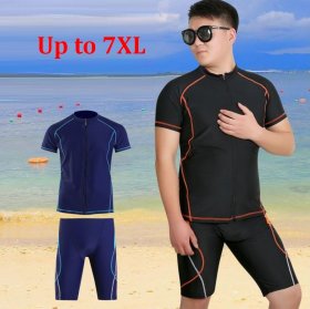 Plus Size Men Swimming Short Sleeve Top and Knee Length Pants Set