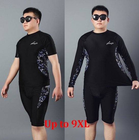 Plus Size Men Swimming Short/Long Sleeve Top and Knee Length Pants Set