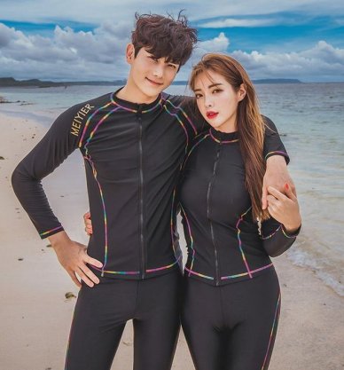Rainbow Lining Rash Guard Couple Swimsuit